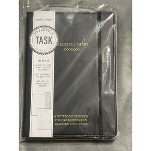 Black Leatherette Freestyle Task Notebook 240 Pages Bookmarks Ruler & Pocket